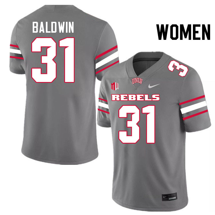 Women #31 Jalen Baldwin UNLV Rebels College Football Jerseys Stitched-Grey